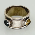 Vtg 90s Sterling Silver 925 Meditation Ring Tiger Eye Hematite Spinner Band 6.75