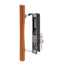Sliding Glass Door Handle Set, 6-5/8 In., Diecast and Wood, Hook Style, Flush Mo