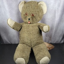 Vintage Teddy Bear Plush Tan Brown Orange Eyes Large 28 Inch Stuffed Animal