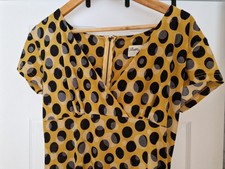 Bettie Page Yellow Polka Dot Long Dress - 14/16 - Perfect Condition - FREE POST
