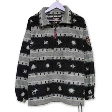 Pile Vintage grigio e nero con fantasia quarter zip e ricamo - Taglia L uomo