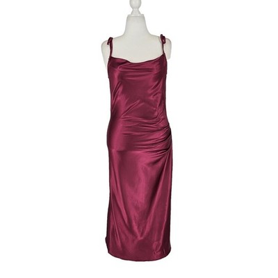 Ladivine Satin Maxi Dress Women Large Burgundy Cowl Neck Tie Shoulder  Formal NEW | eBay