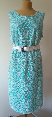 Fabiani, elegantes Sommerkleid 46,Cottonmix,Türkis/Weiß ,TOP Z.