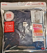 Uniqlo Heattech Extra Warm Women Ribbed Crew Neck Long Sleeve Body Suit XL Navy