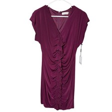 NEW Calvin Klein Sheath Dress Women's 8 Boysenberry Ruffle V-Neck Sleeveless