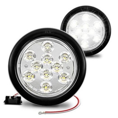 TRUE MODS 2pc 4'' Round Clear 10 LED Trailer Tail Lights [DOT FMVSS 2 Pack White