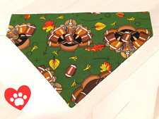Thanksgiving Dog Bandana Turkey Football OVER THE COLLAR Scarf Slide on Bandanna
