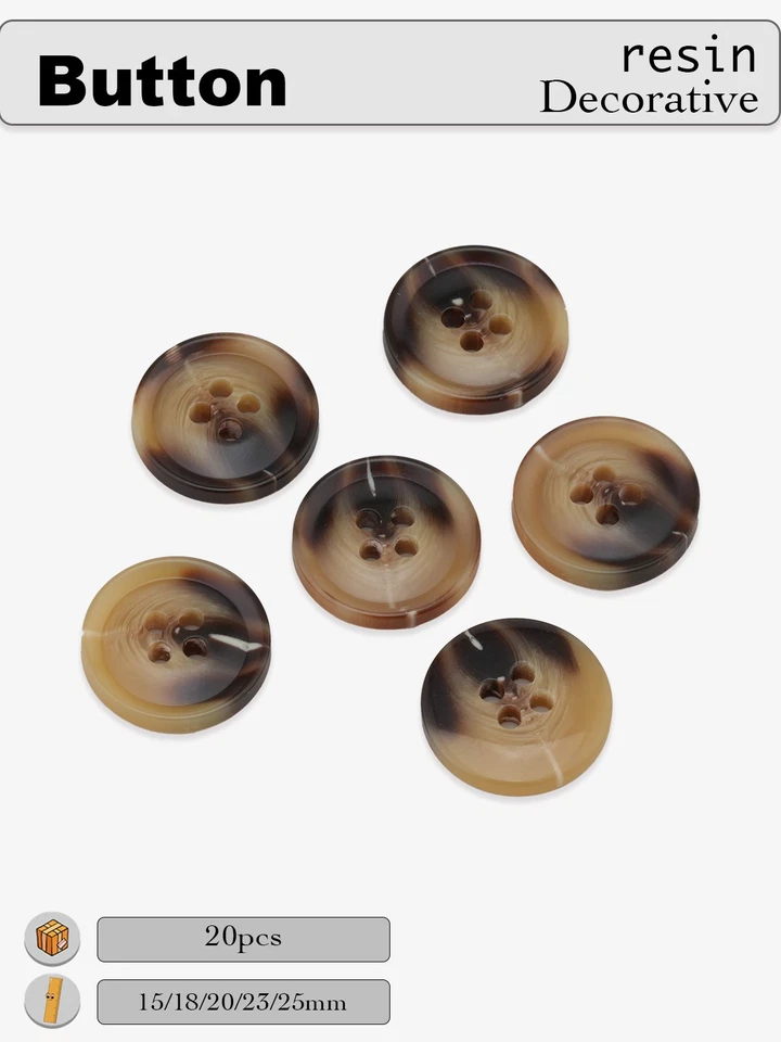 20Pcs Brown-Beige Swirl Resin Buttons, 4-Hole, for Clothing & Crafts DIY 15-25mm - Image 4 of 4