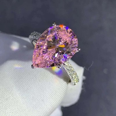 7.00Ct Pear Cut Lab Grown Fancy Pink Diamond Wedding Gift Ring 14K White Gold