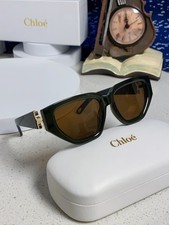 Chloe Unisex Cat Eye Sunglasses Dark Green Frame Brown Lens