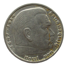 G 61. Alemania Tercer Reich 5 Reichsmark 1939 J Paul von Hindenburg Esvástica 