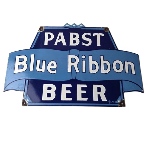 Vintage Pabst Beer Sign - Adult Beverage Blue Ribbon Gas Station Porcelain Sign