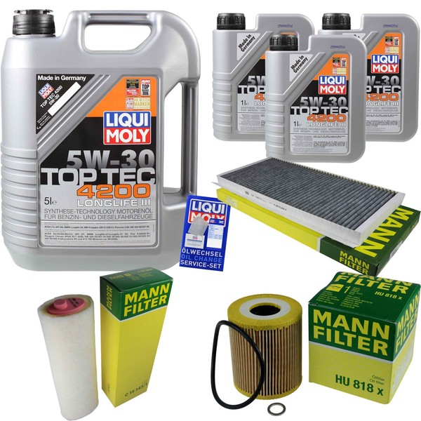 Mann Inspektionspaket 8L Liqui Moly Top Tec 4200 5W-30 FüR BMW X5 E53 3.0D-image