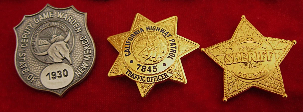 obsolete police badges, Convolut 7 x kleine Abzeichen + 1x It ain't South Park