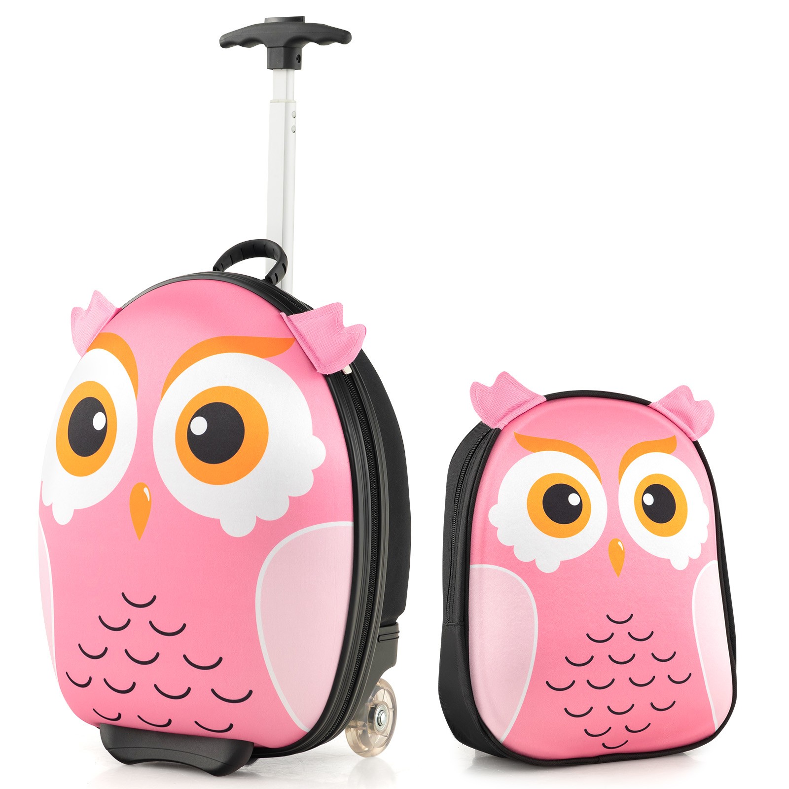 Set 16" Owl Rolling Suitcase W/ 12" Backpack Travel