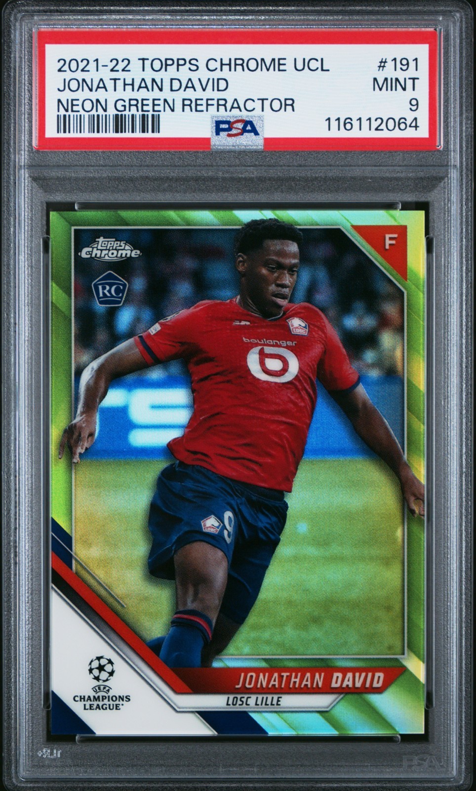 2021-22 Topps Chrome UCL Jonathan David RC Neon Green /99 PSA 9
