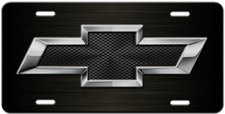Cool Silver Chevy Bowtie Logo On All Back Vanity Aluminum License Plate Tag New Cool Silver Chevy Bowtie Logo On All Back Vanity Aluminum License Plate Tag New