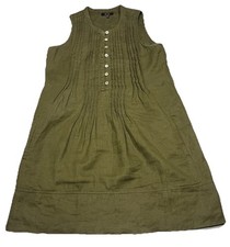 Quince European Linen Swing Dress Pleated Button Down Mini Olive Green Womens XS