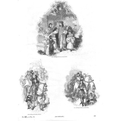 SIR ROGER DE COVERLEY Szenen mit der Figur - 4x antike Drucke 1845