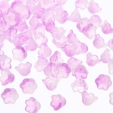 Glass Trumpet Flower Beads, 100 Pcs Gradient Flower Bead Charm, Light Purple