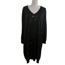 TAHARI by ARTHUR S. LEVINE Sz 2X BLACK WOOL BLEND SWEATER DRESS W/ SEQUINS