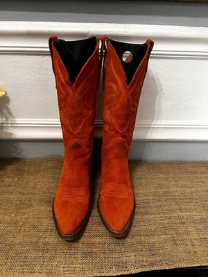 Dingo Out West Embroidered Snip Toe Pull On Cowboy  Womens Orange Casual Boots D