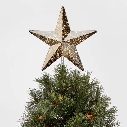 Lit Faux Mercury Glass Star Christmas Tree Topper Silver 10" Holiday Light Up - Picture 6 of 10