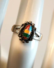Vintage Wheeler Manufacturing of Lemmon Sterling Multi Stone Inlay Ring Size 4