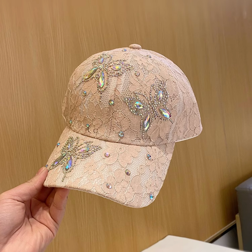 Casquette Baseball Femme Strass Papillon - Maille Respirante, Réglable, Protection UV, Style Bling Bling