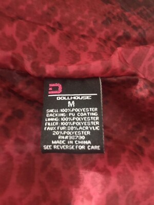 Womens Dollhouse Puffer Jacket Red Faux Fur Hood Full Zip Sz MED