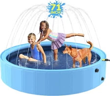 71'' Foldable Dog Pool, Sprinkler Pool for Kids, Non-Slip Kids Pool, Dog Swimmin