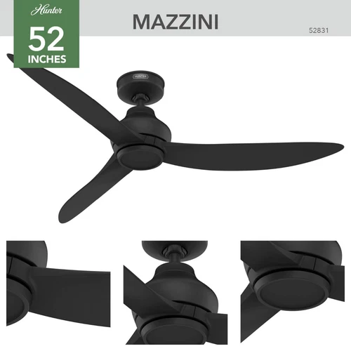 Hunter 52 inch Mazzini ENERGY STAR Matte Black Damp Rated Ceiling Fan and Remote - Picture 5 of 15