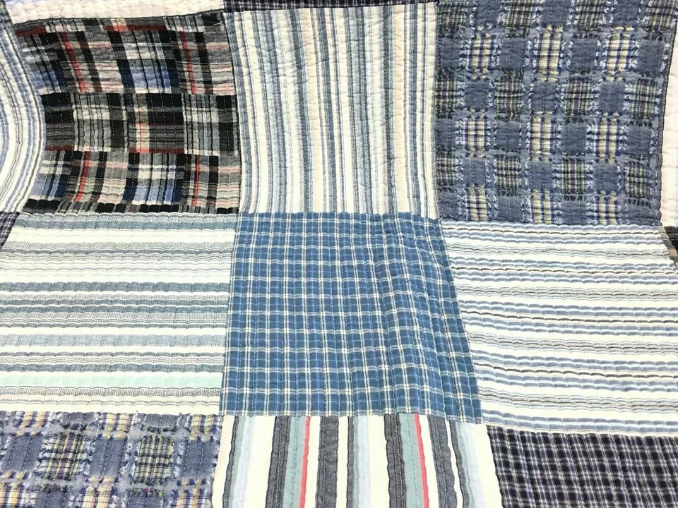 ¡NUEVO! ~ ACOGEDOR JUEGO DE EDREDÓN SUAVE A RAYAS A CUADROS CLÁSICO AZUL BLANCO AZUL MARINO GRIS CABINA LODGE Foto 4 de 4