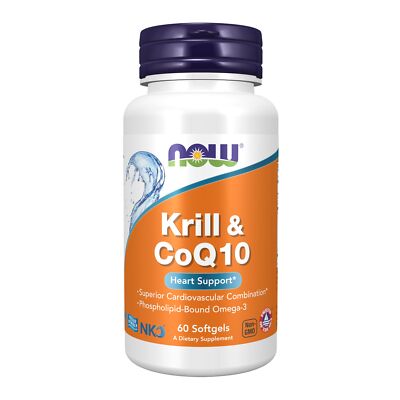 NOW Krill Oil CoQ10 Softgels 60 Count Cardiovascular Health Supplement
