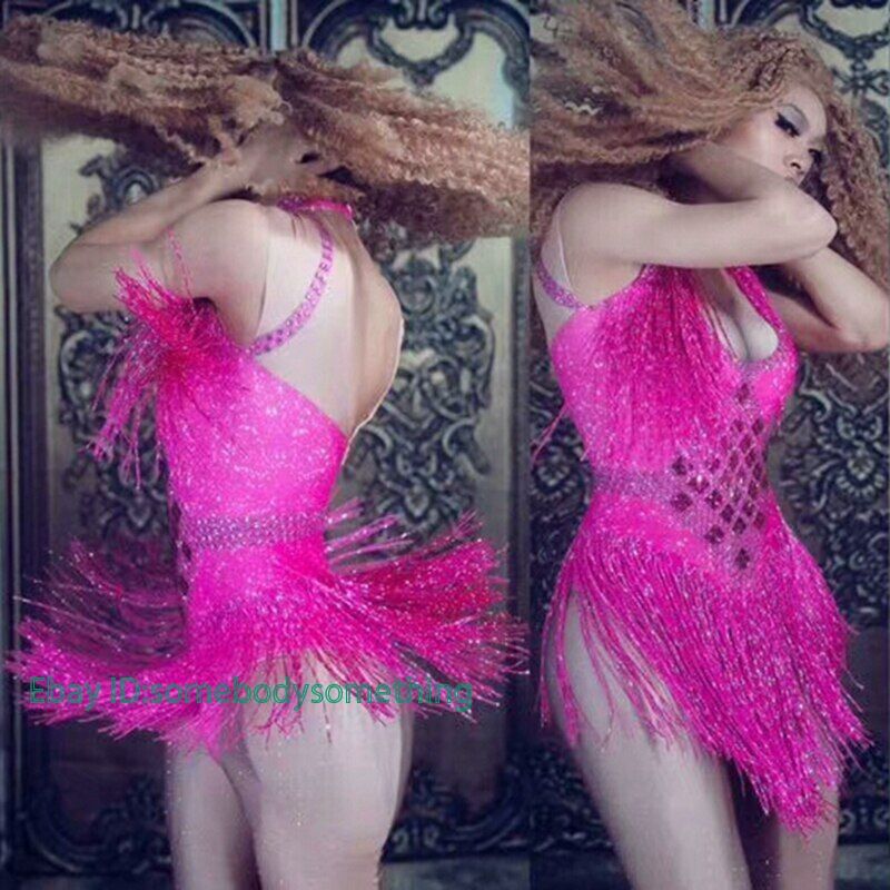 Rhinestone Fringe Tassel Bodysuit Jumpsuit – Sparkling Nightclub & Dance Outfit