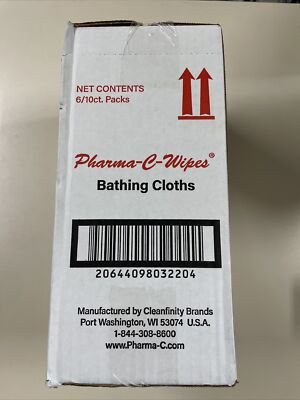 6 Packs Of Pharma-C-Wipes Water Activated Bathing Cloths Rinse Free Formula