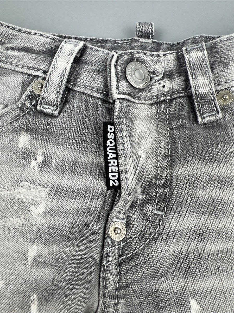 【DSQUARED2】ベビー キッズ ユーズド加工 ストレート デニム Dsquared2 kids denim jeans Size 4 Y Light Gray ripped-detail