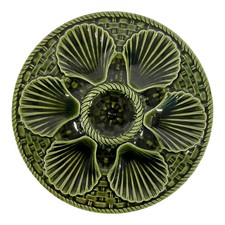1920s Longchamp French Majolica Green Oyster Plate