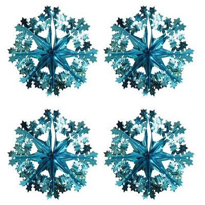 Weihnachtsfolie Deckendeko - Eisblau 40 cm Stern Schneeflocke 4er Pack
