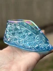Fenton Art Glass Iridescent Aqua Blue Daisy & Button Baby Shoe Slipper Boot