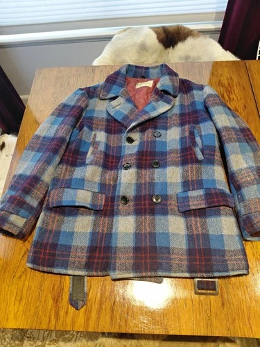 Hercules Outerwear by Sears Vintage Men's Wool Tweed Plaid Pea Coat XL - product listing photo