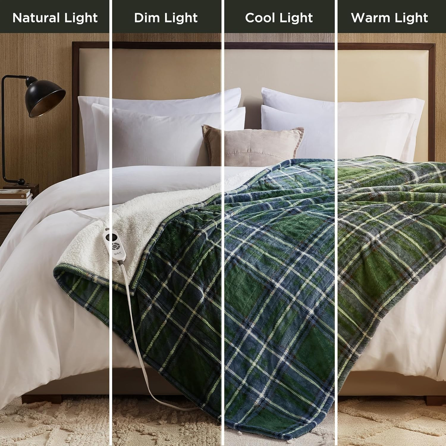 Woolrich Green Plaid Heated Throw Blanket, 12 Heat Settings, Ultra Soft 50"x60