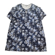 Lands' End Women's Size 2X 20W-22W Dress Blue Floral Long Sleeve 100% Cotton