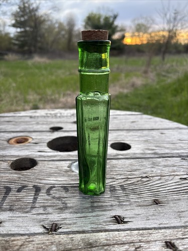 Antique Emerald Green Capers Bottle. Manganese Glass. Read Description