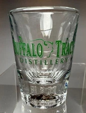 Vtg Buffalo Trace Libbey Double 2 oz Heavy Indent Bottom Shot Glass Green Letter