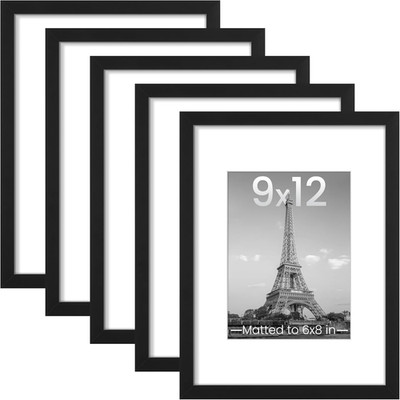 9X12 Picture Frame Set of 5, Display Pictures 6X8 with Mat or 9 X 12 Without, Wa