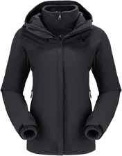 CAMEL CROWN Women's Ski Jacket Waterproof 3 in 1 Winter Large, Black-b611 