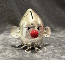 Napier Clown Head with Red Nose Coin Bank Vintage 30's HTF Retro Silver Plate