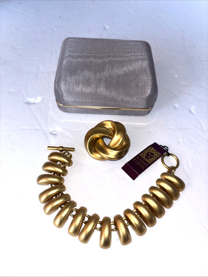 Anne Klein Vintage Gold-Tone Bracelet And Brooch NEW WITH TAG