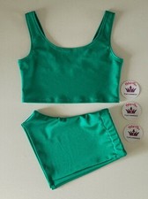 (#517) Age 7/9 Vest Style Cropped Top/Shorts Freestyle Beginner Dance Jade Green